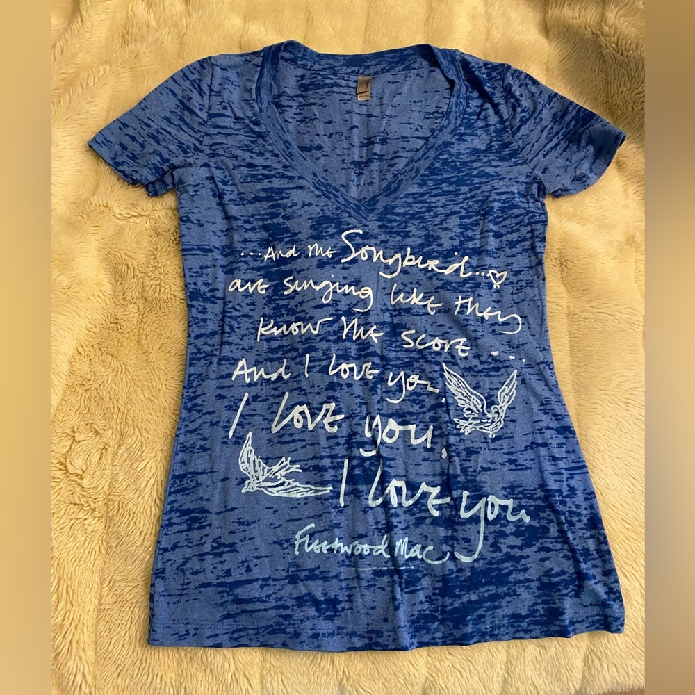 Fleetwood Mac Song Bird Tour Top: Next Level Apparel Blue Patterned Tee